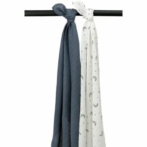 MEYCO Swaddle 2er Pack Musselin Moon - Indigo - 120 x 120 cm